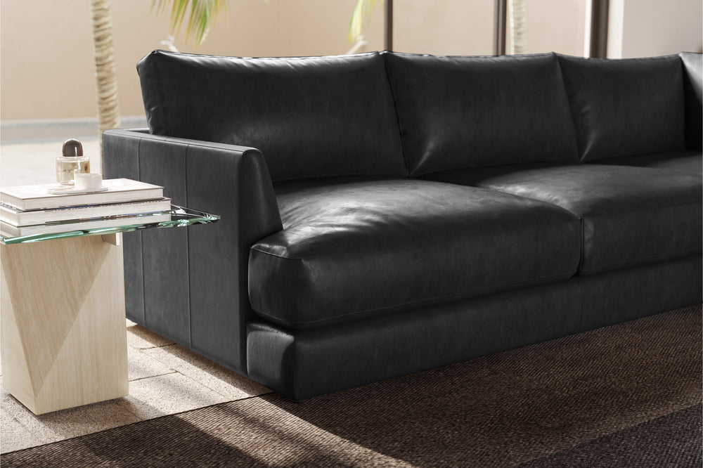 Valencia Serena Leather Three Seats with Right Chaise Sectional Sofa, Black