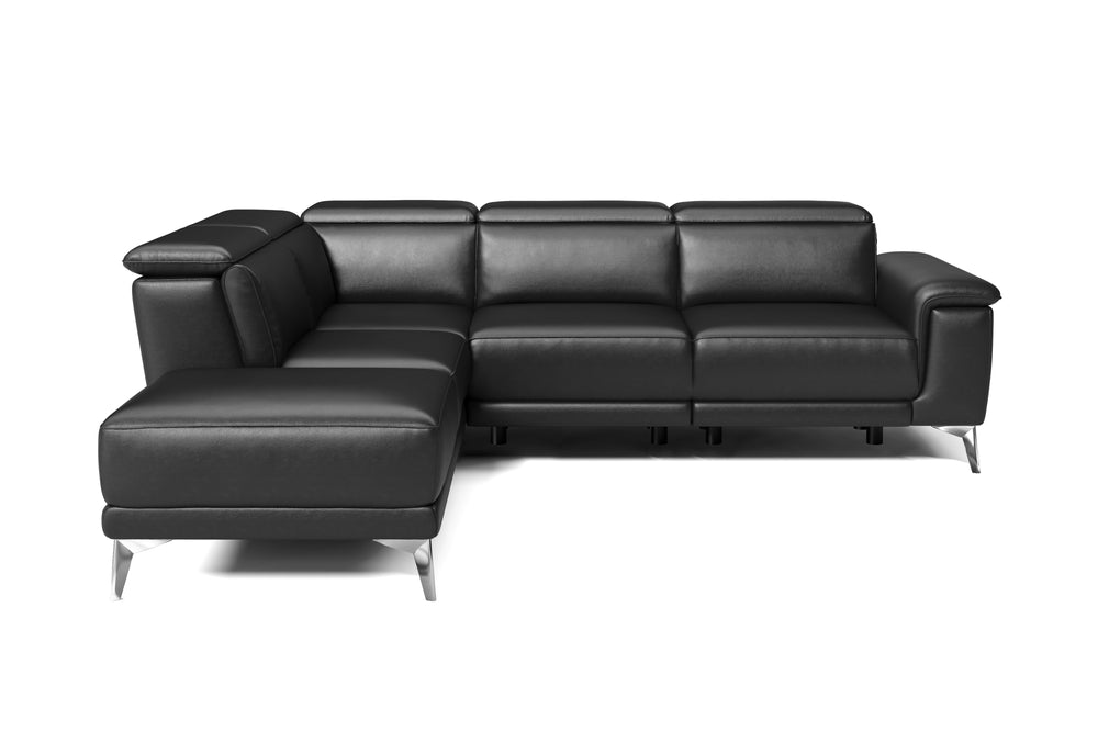 Valencia Pista Modern Top Grain Leather Reclining Sectional Sofa with Left-Hand Facing Chaise, Black