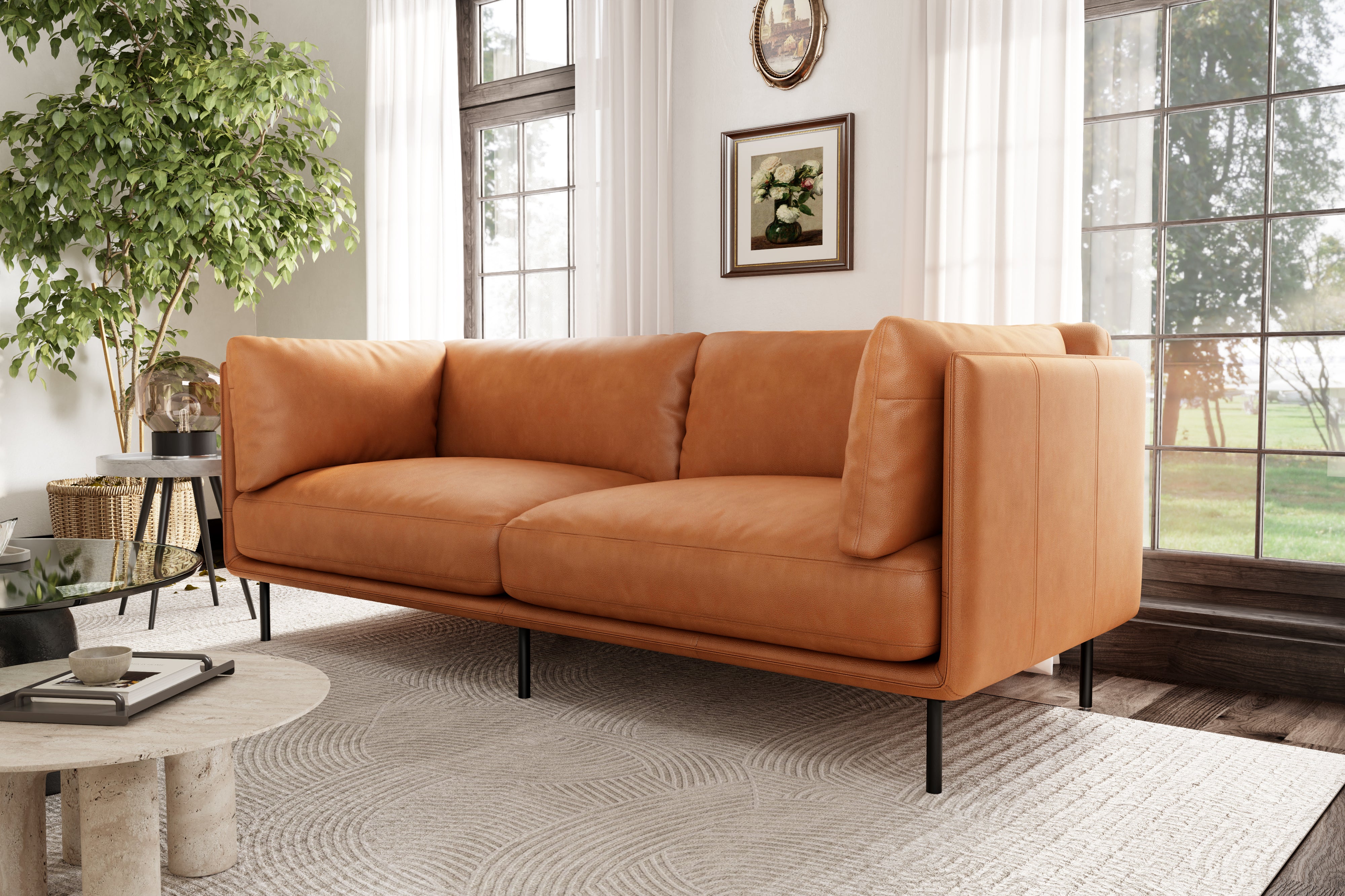 Valencia Chloe Leather Loveseat Sofa, Cognac