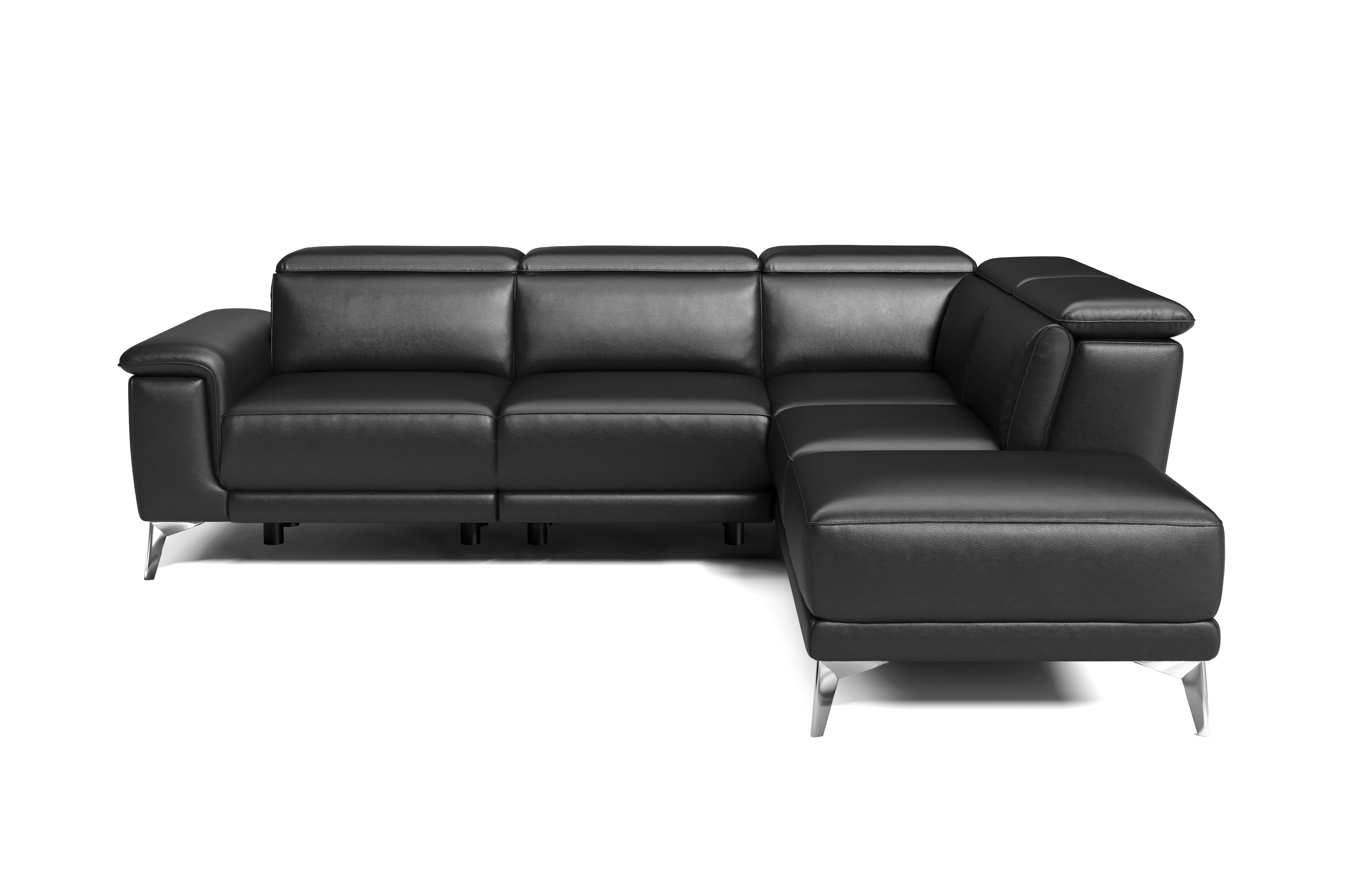 Valencia Pista Modern Top Grain Leather Reclining Sectional Sofa with Right-Hand Facing Chaise, Black