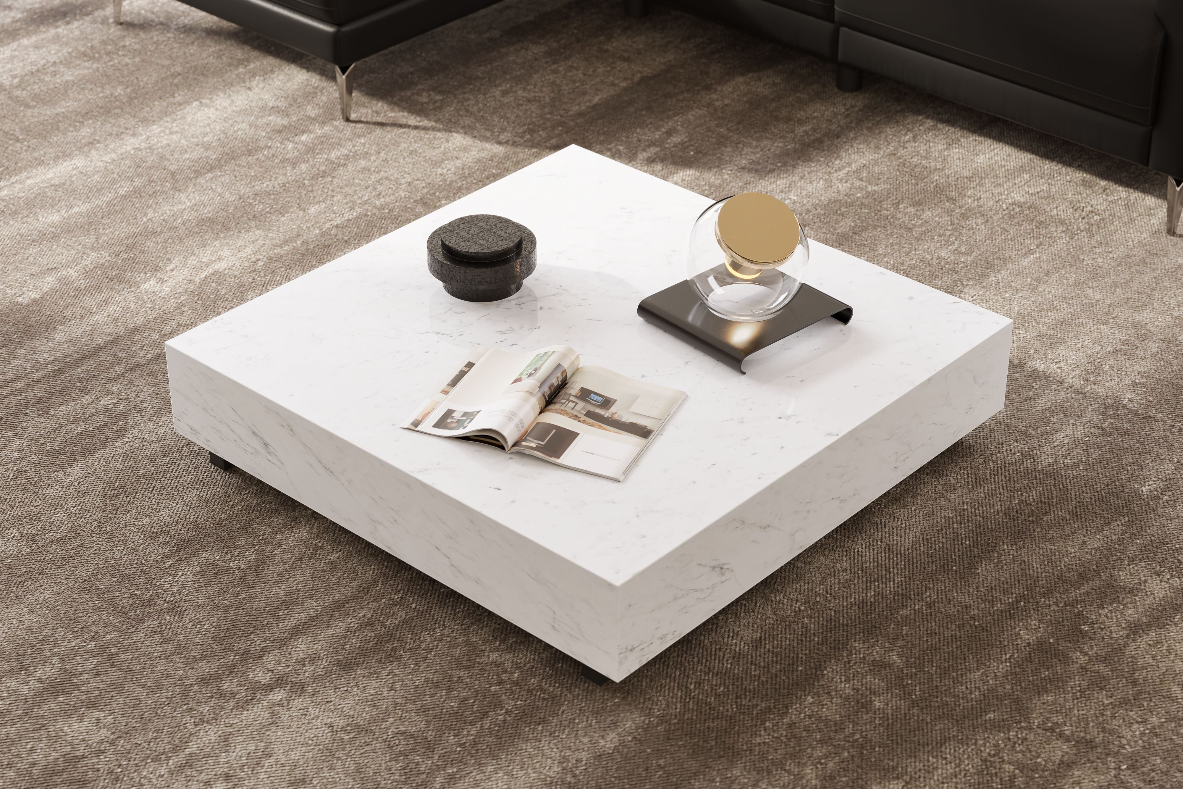 Valencia Addison Carrara Marble Coffee Table, White Color