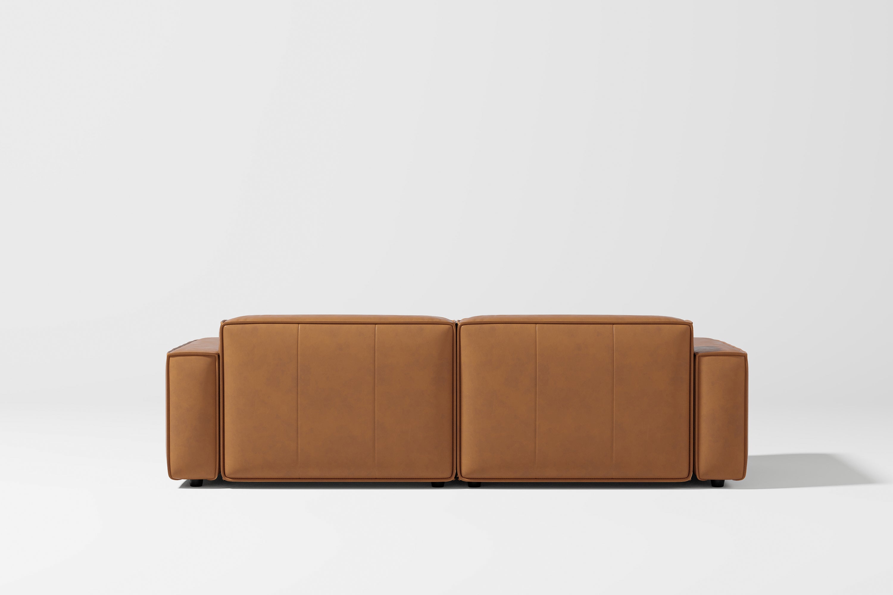 Valencia Nathan Full Aniline Leather Modular Sofa with Down Feather, Loveseat, Caramel Brown Color