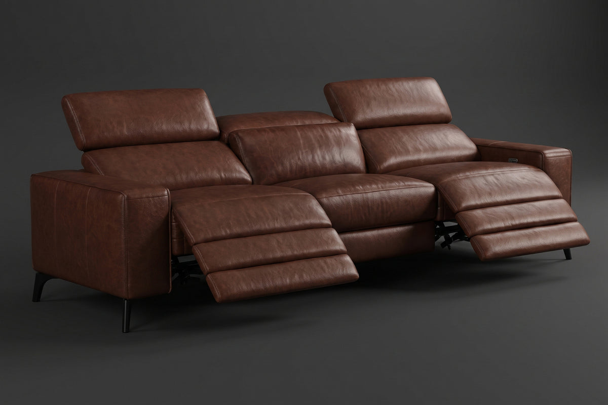 Esther Distressed Italian Aniline Leather Power Dual Recliner Sofa