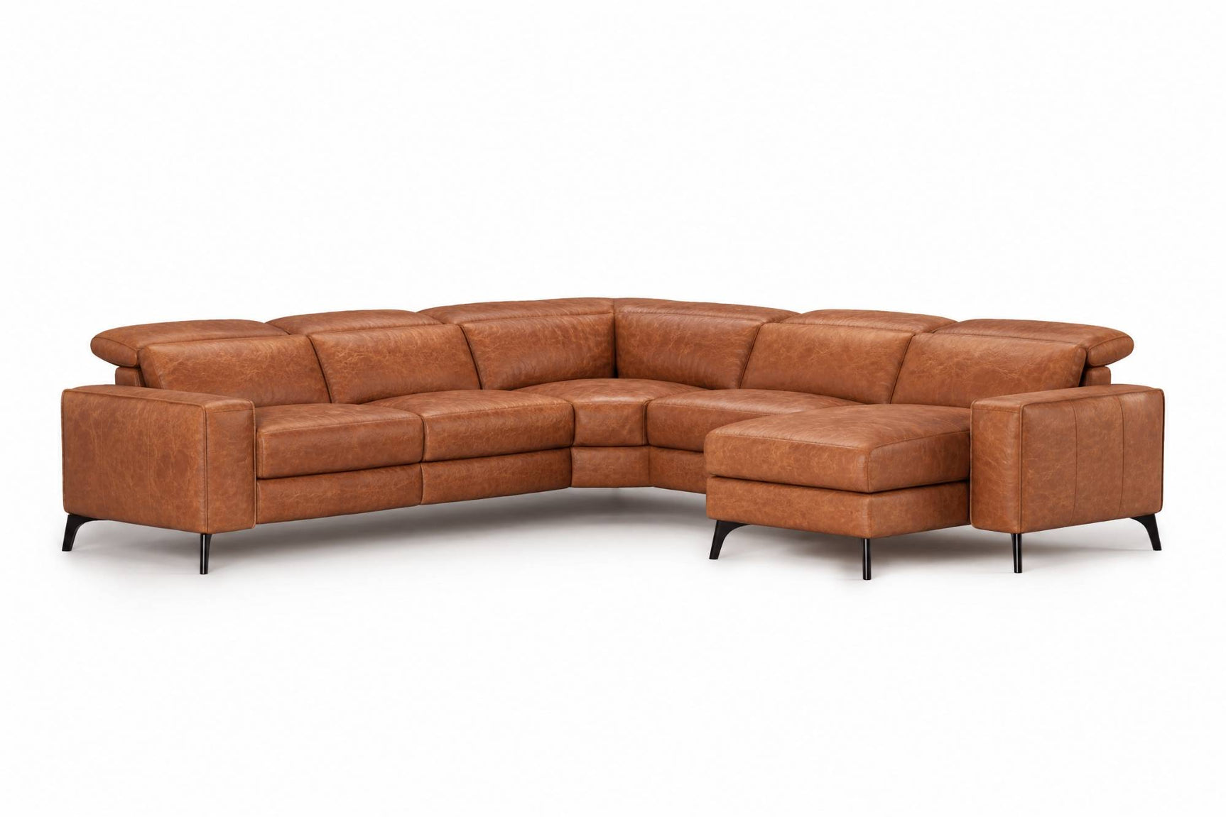 Esther Distressed Italian Aniline Leather Corner Recliner Sectional Sofa