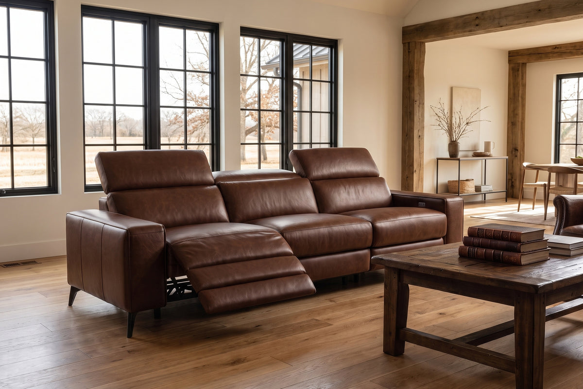 Esther Distressed Italian Aniline Leather Power Dual Recliner Sofa