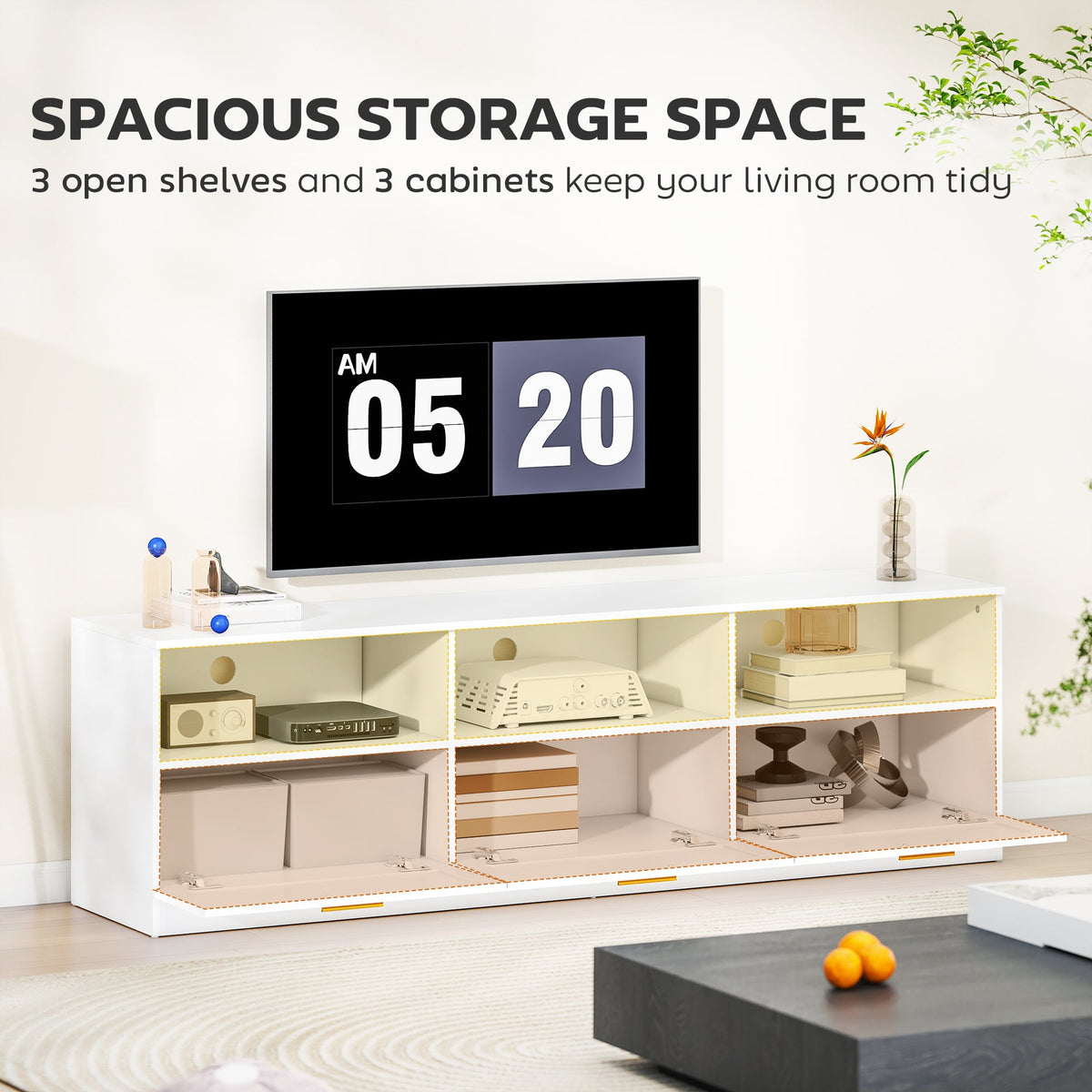 Dallas Modern TV Stand with Storage Cabinets for TVs up to 85" - White