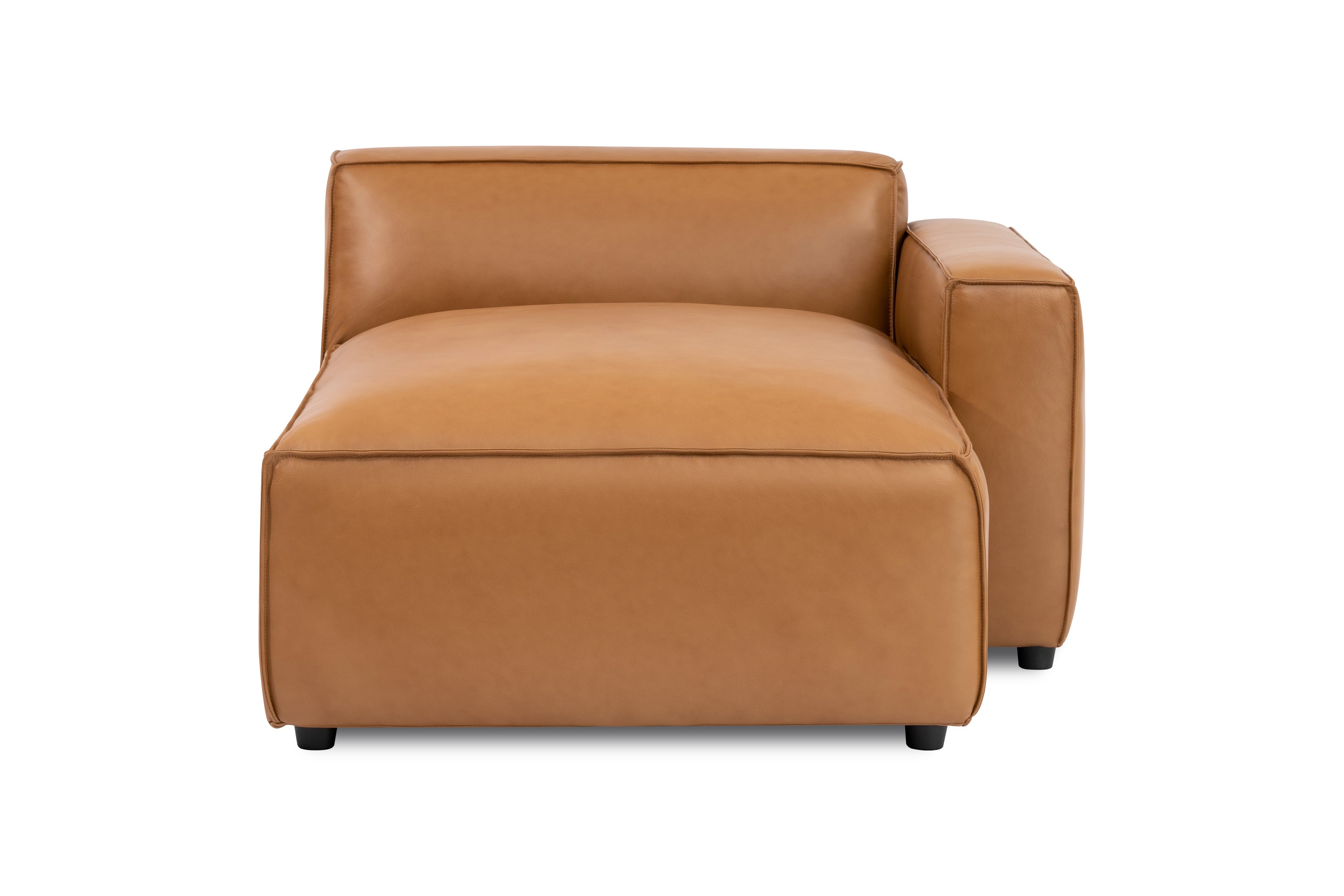 Valencia Nathan Full Aniline Leather Right-Chaise Piece, Caramel Brown