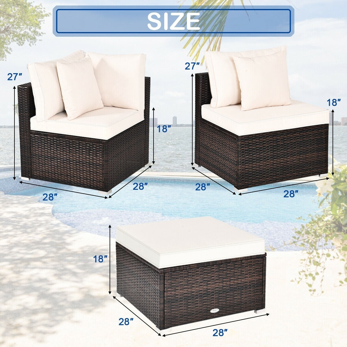 4 Pieces Ottoman Garden Patio Rattan Wicker Furniture Set with Cushion