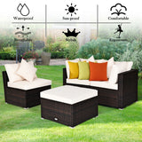 4 Pieces Ottoman Garden Patio Rattan Wicker Furniture Set with Cushion