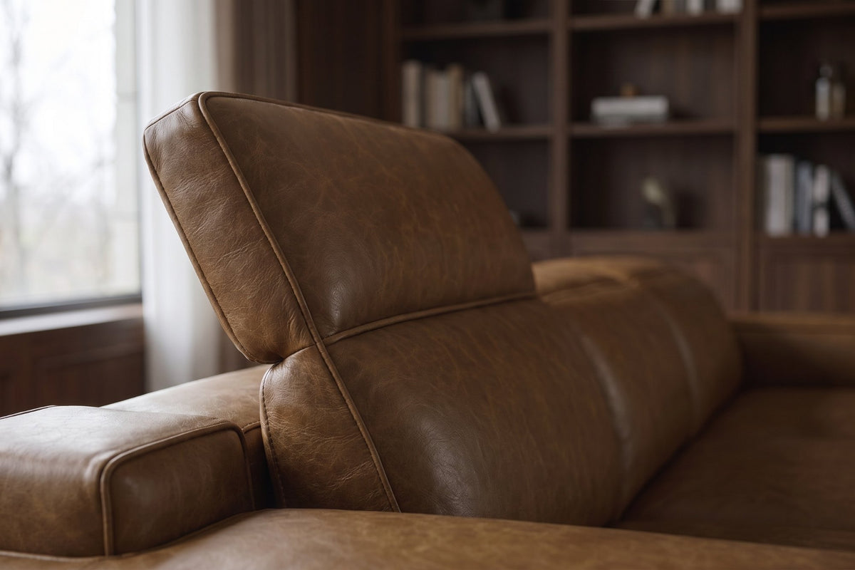 Valentina recliner Sectional in distressed Italian aniline leather