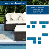 4 Pieces Ottoman Garden Patio Rattan Wicker Furniture Set with Cushion