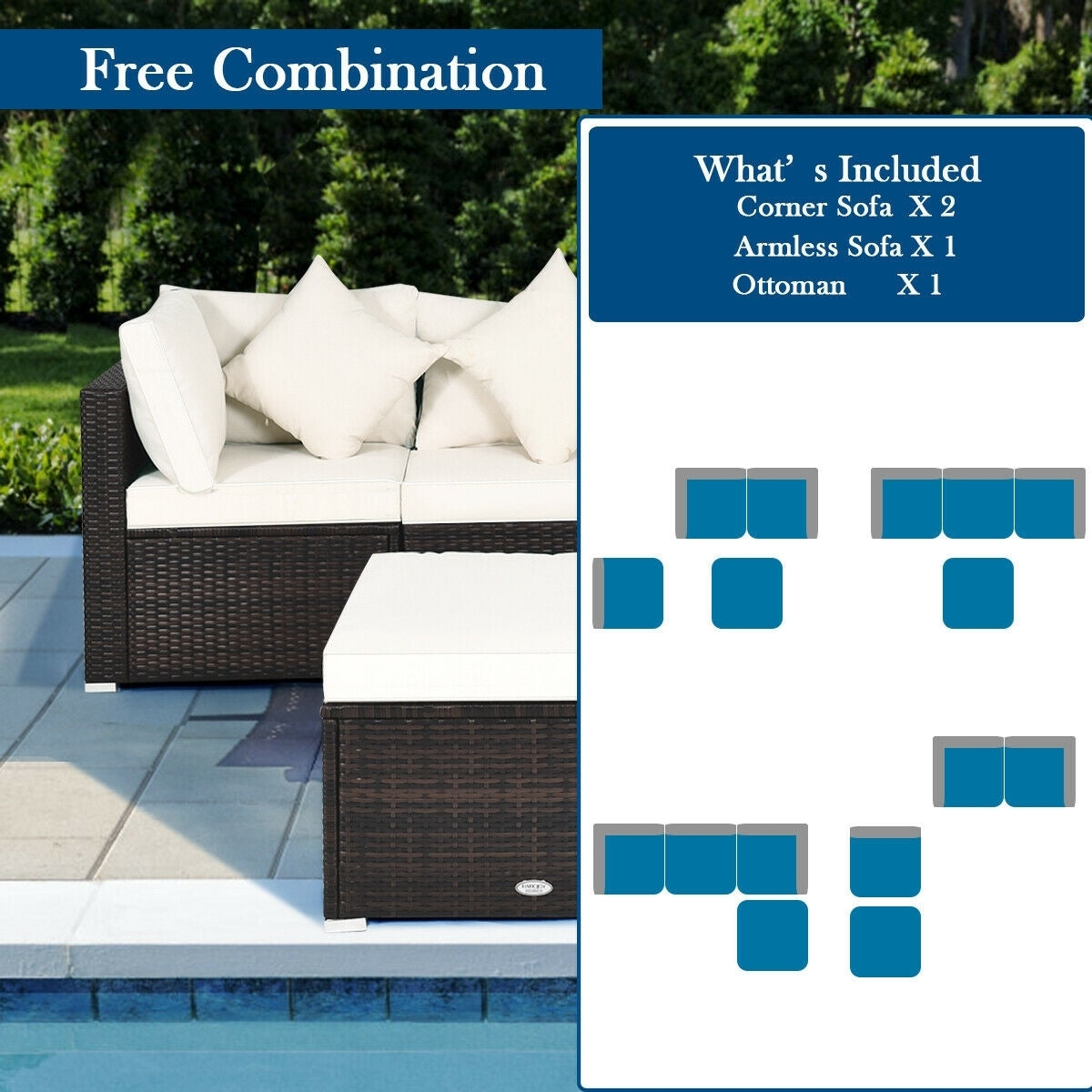 4 Pieces Ottoman Garden Patio Rattan Wicker Furniture Set with Cushion