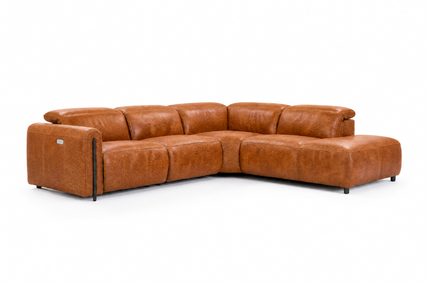 Octavia Distressed Italian Aniline Leather Reclining Corner Sectional Sofa