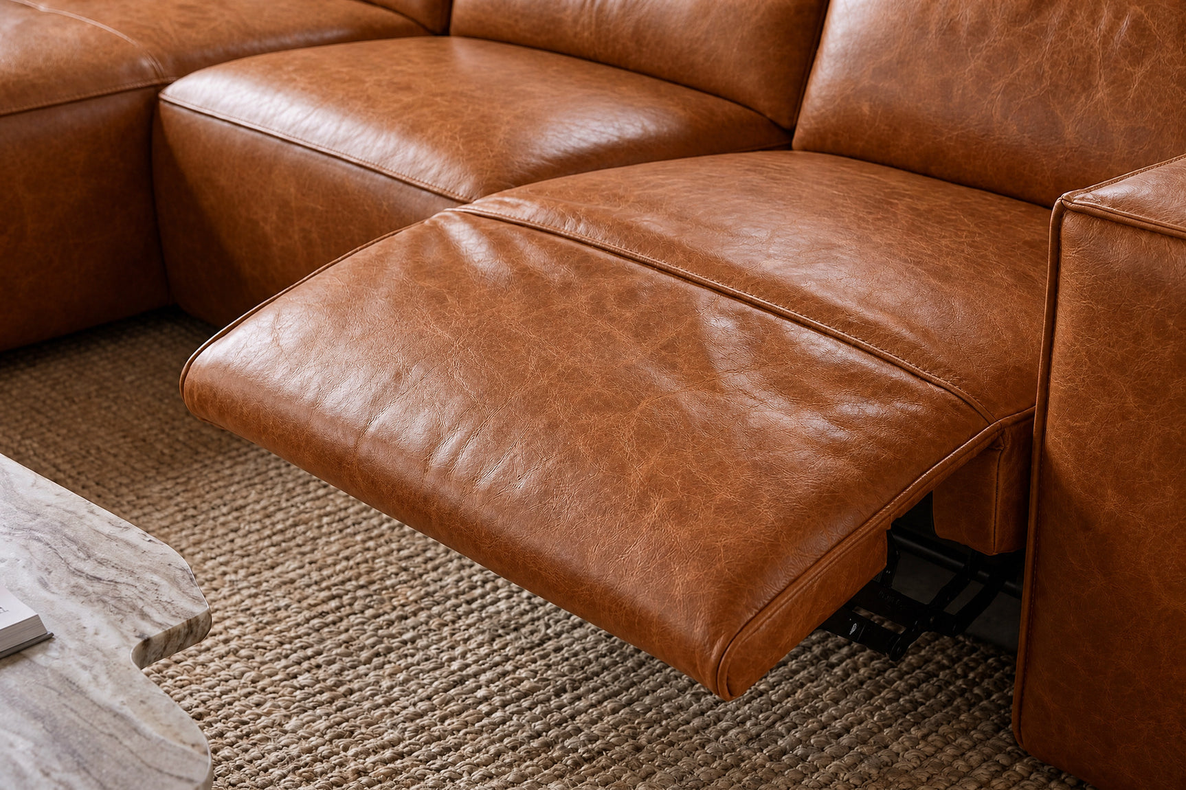Emery Distressed Italian Aniline Leather Recliner Sectional Sofa