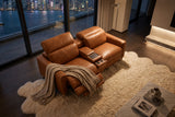 Elodie Distressed Italian Aniline Leather Dual Recliner Sofa with Console