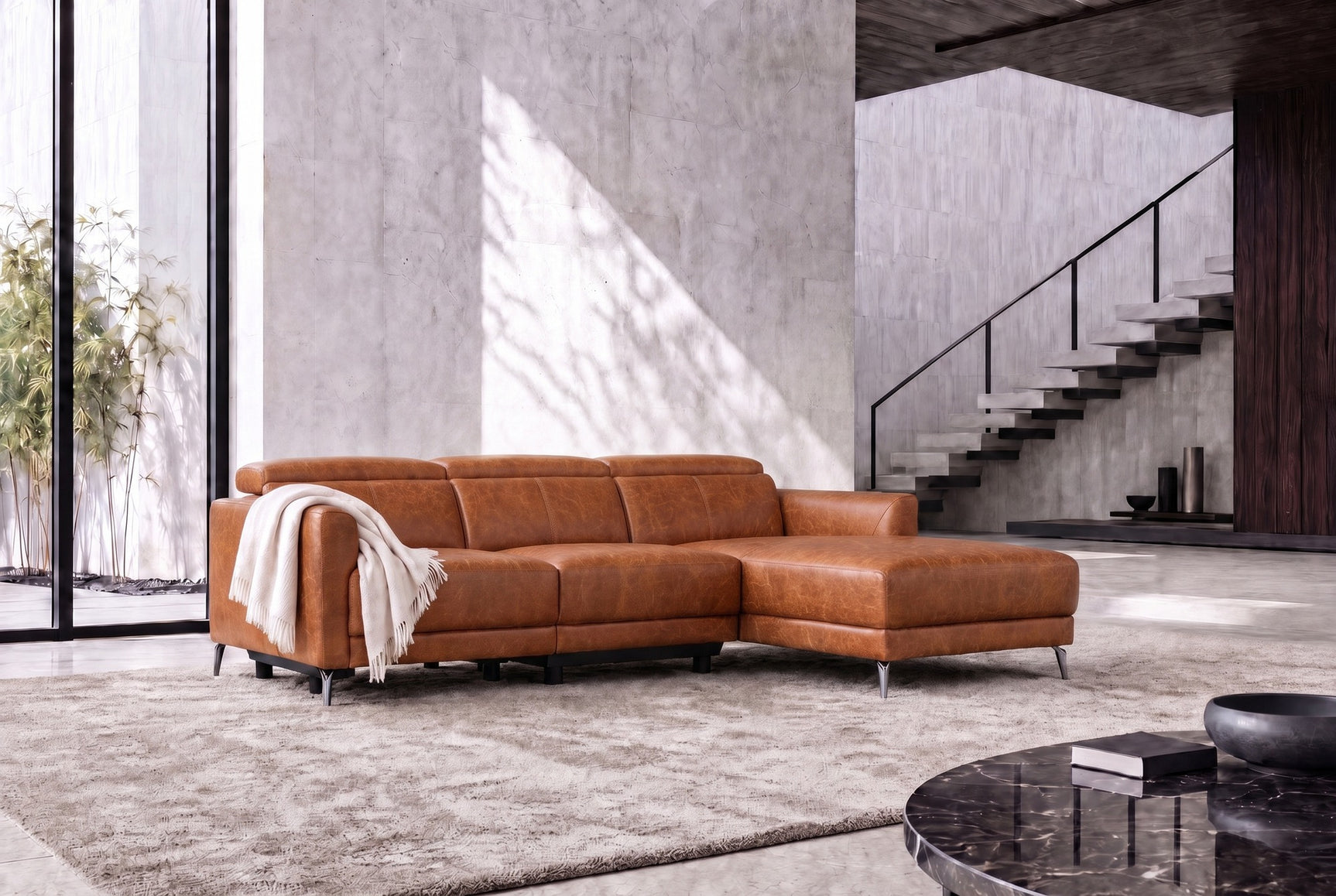 Andria Distressed Italian Aniline Leather Power Reclining Sectional Sofa