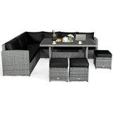 7 Pieces Patio Rattan Dining Furniture Sectional Sofa Set with Wicker Ottoman
