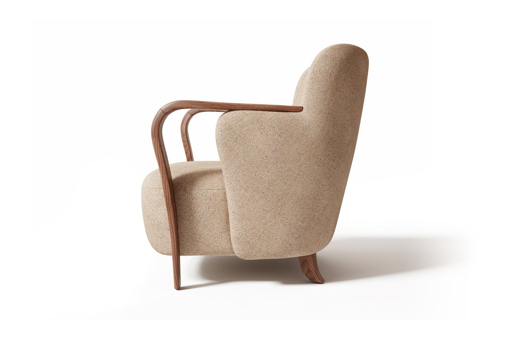 Valencia Emma Fabric Accent Chair with Walnut Wood Armrest, Warm Beige