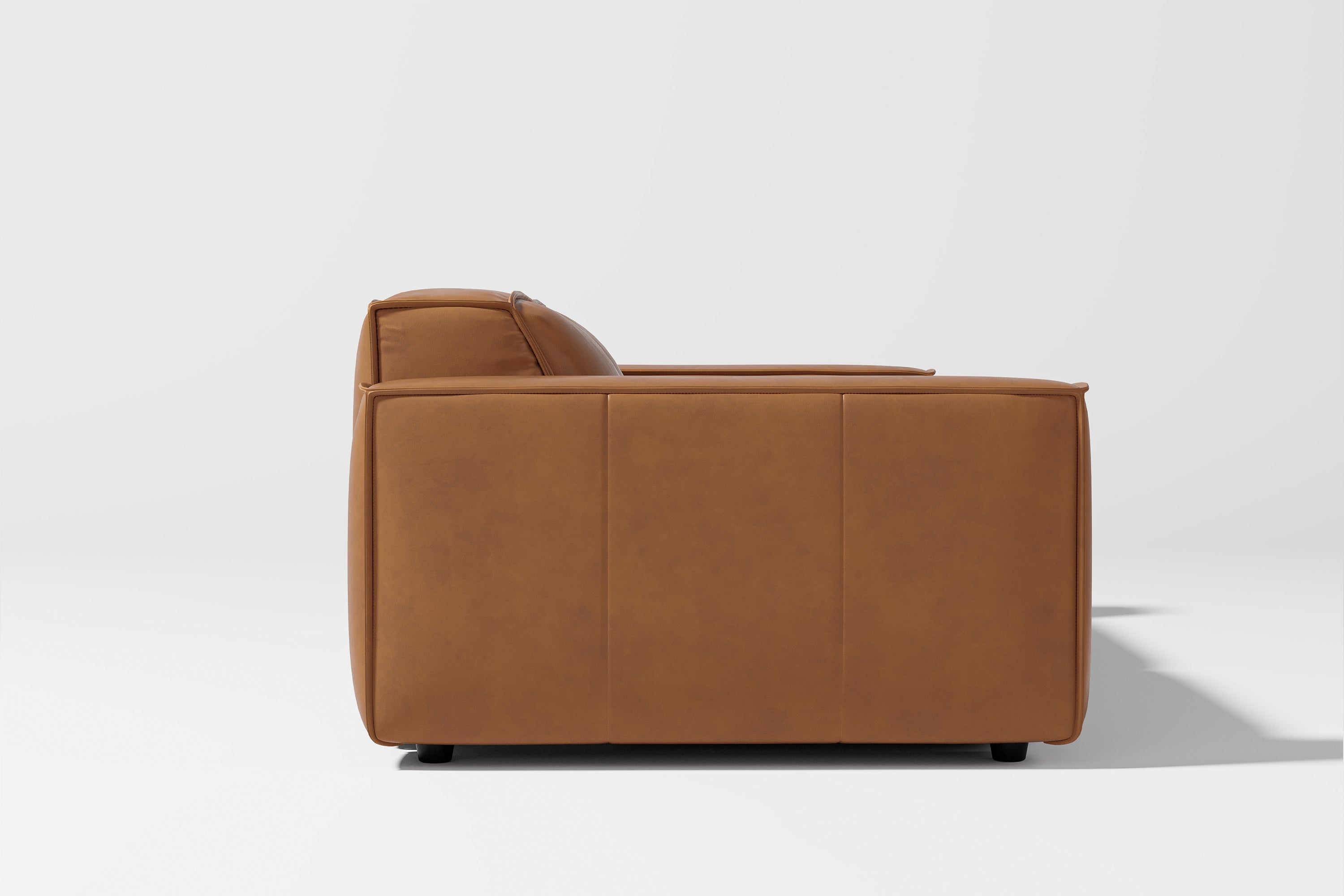 Valencia Nathan Full Aniline Leather Modular Sofa with Down Feather, Loveseat, Caramel Brown Color