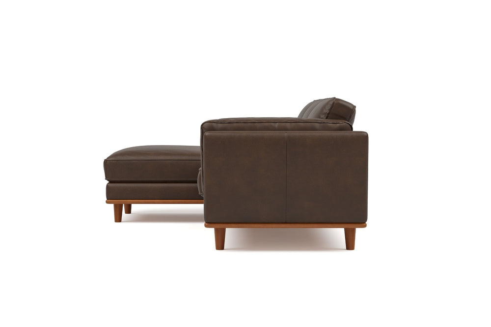 Valencia Artisan Top Grain Three Seats with Left Hand Chaise Leather Sofa, Chocolate Color