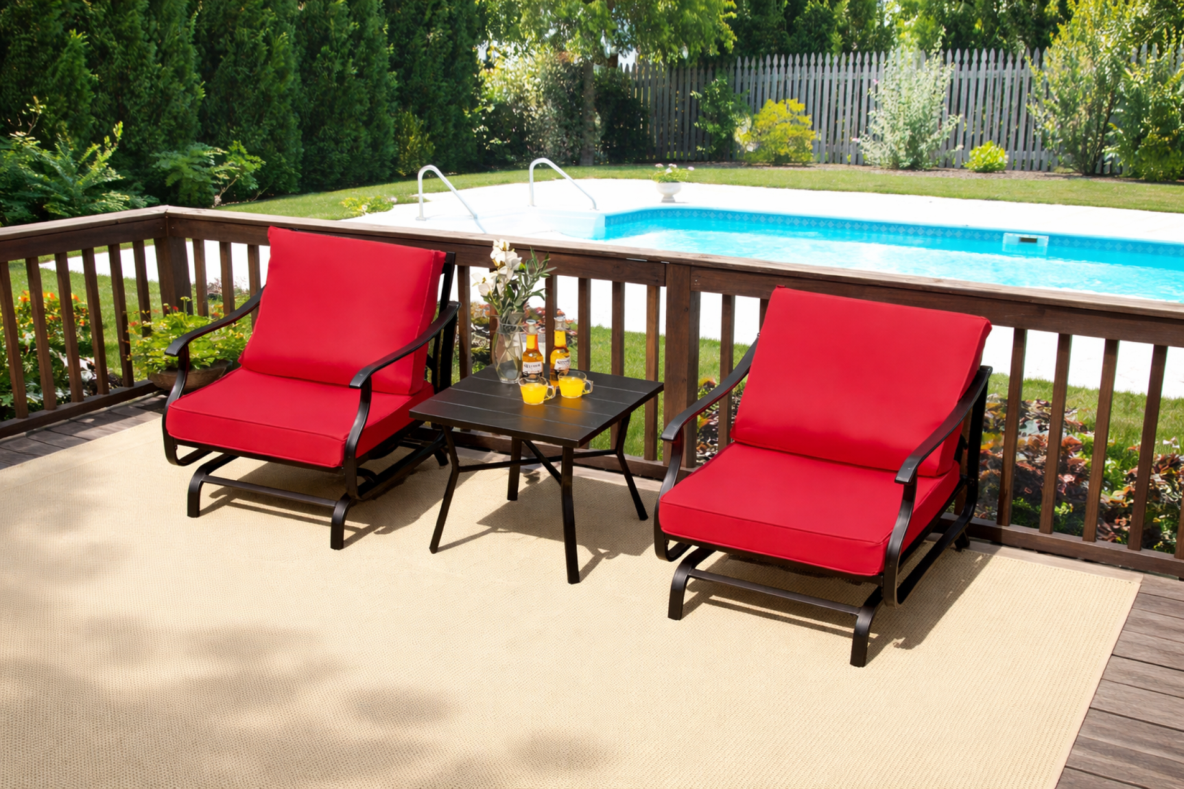 3 Piece Patio Rocking Chair Set with Coffee Table