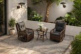 3 Pieces Patio Furniture Set PE Wicker Swivel Glider Chairs with 2-Tier Side Table and Cushions