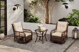 3 Pieces Patio Furniture Set PE Wicker Swivel Glider Chairs with 2-Tier Side Table and Cushions