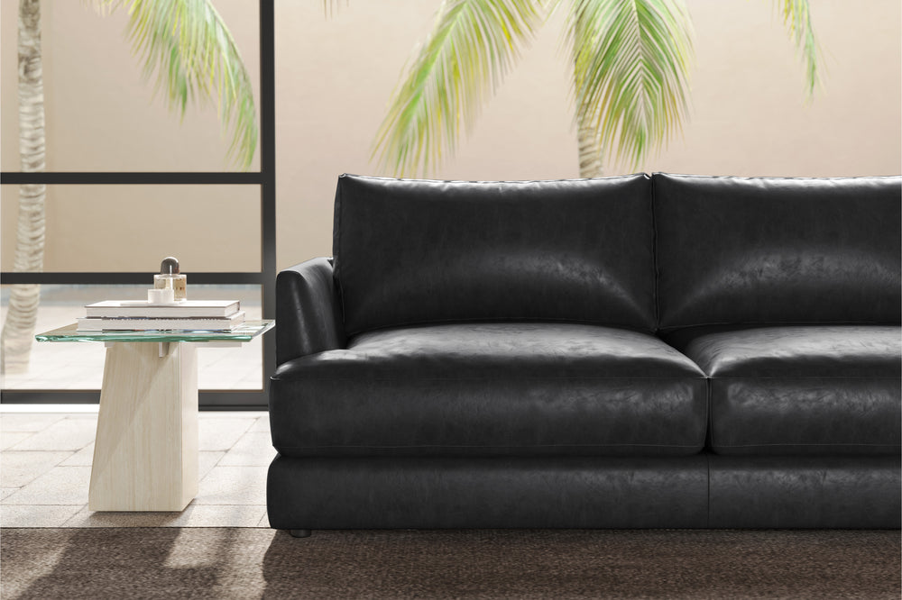 Valencia Serena Leather 2-Piece Right Bumper Chaise Sectional Sofa, Black