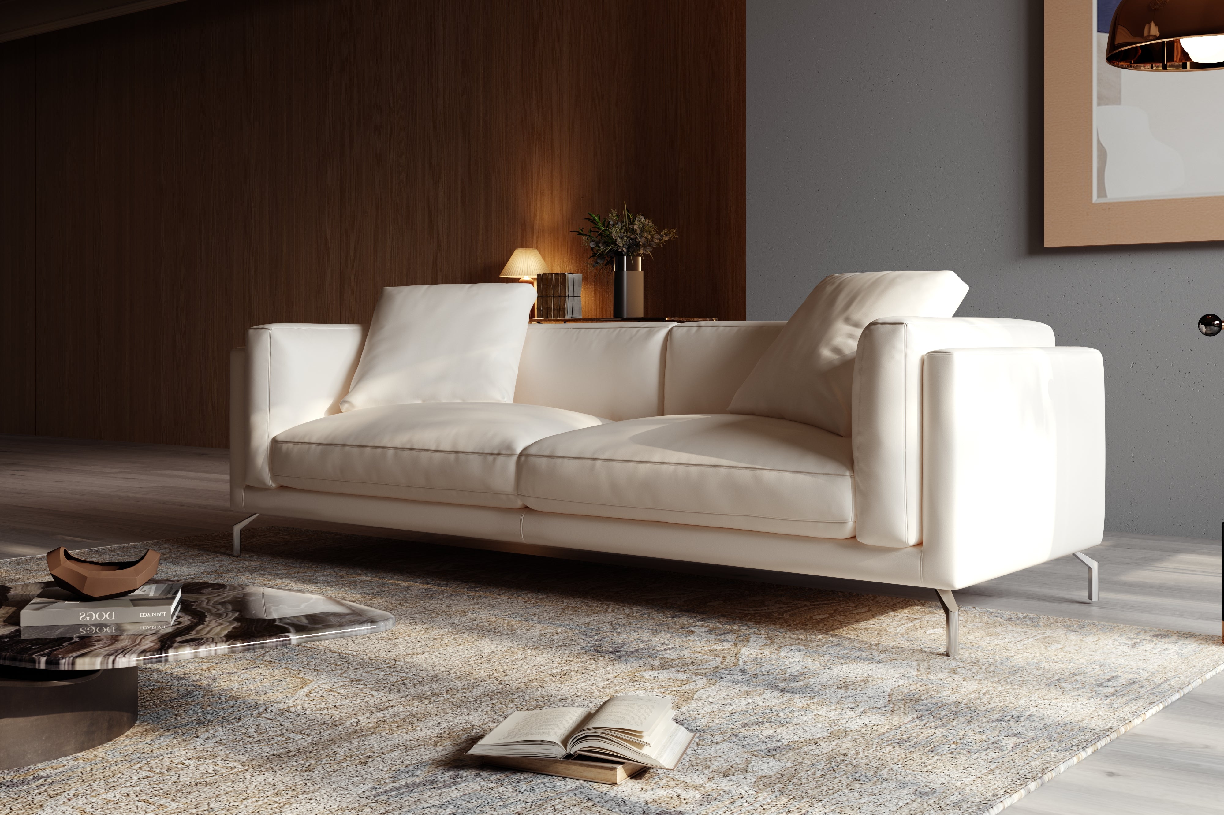 Valencia Zadar Leather Wide Seats Sofa, Beige