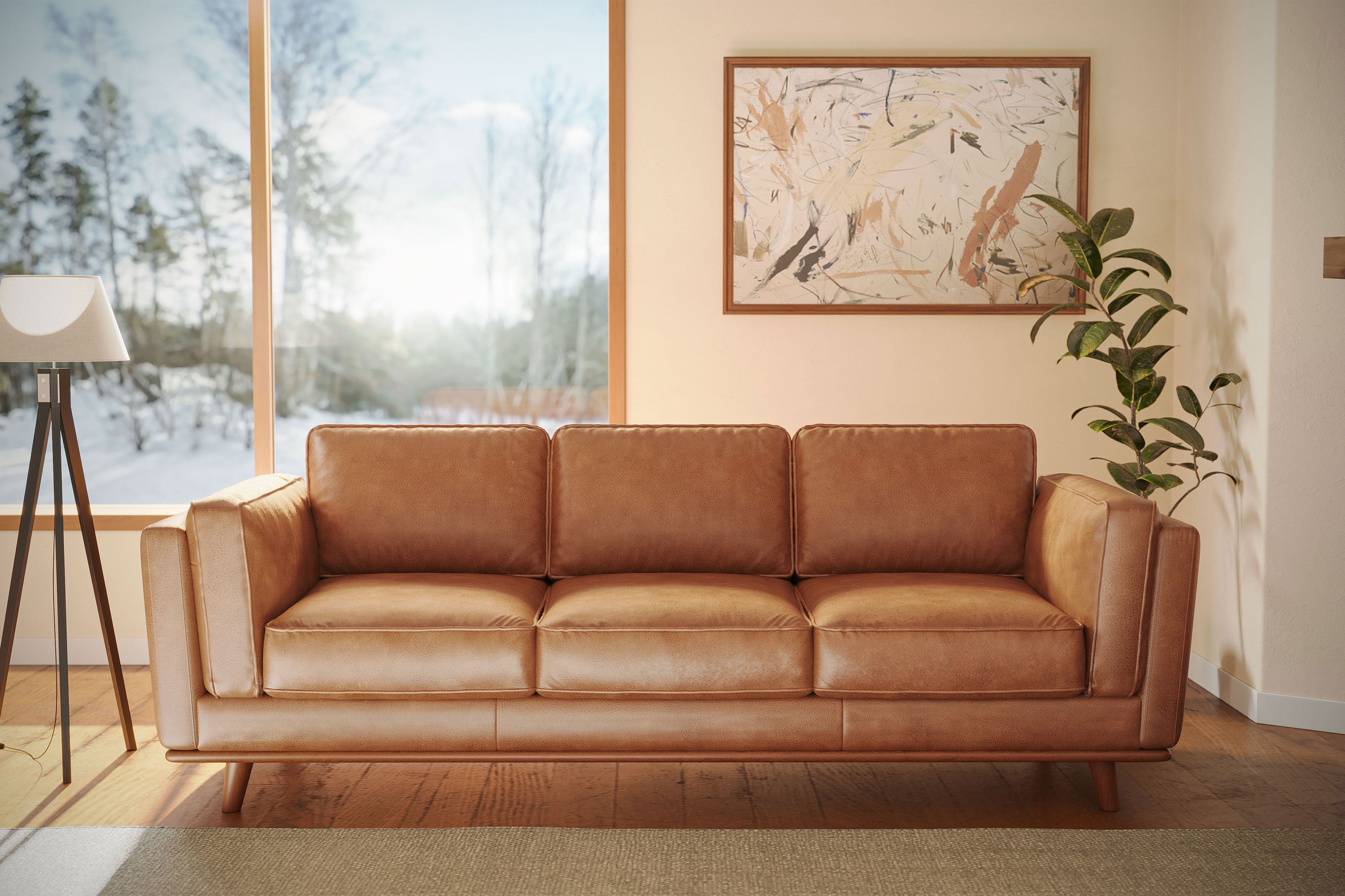 Valencia Artisan Wide Three Seats Leather Sofa, Cognac