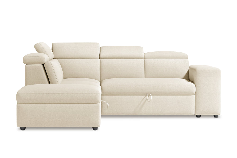 Valencia Finn Fabric Sectional Sofa Bed with Left Hand Storage, Beige