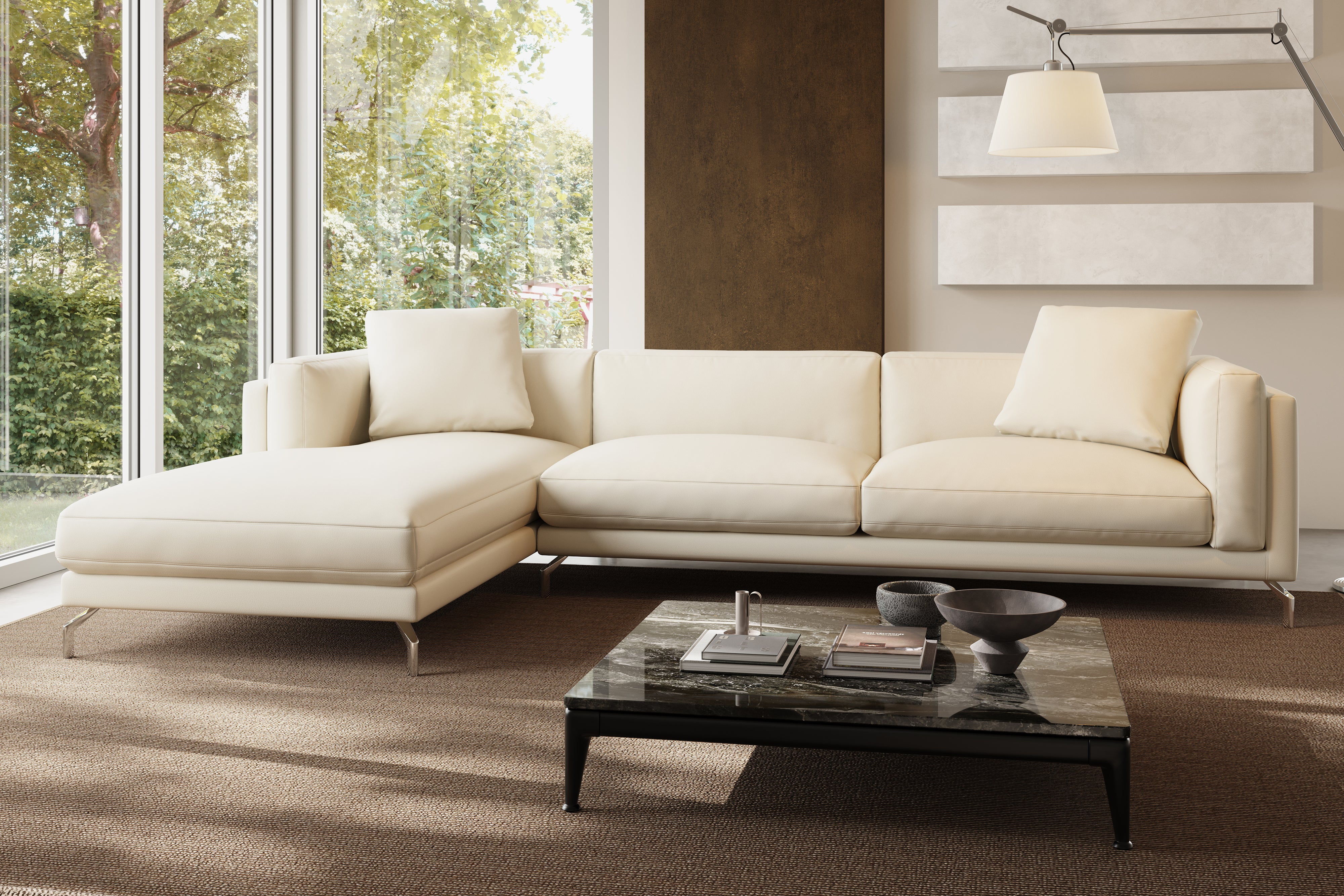 Valencia Zadar Leather Sofa with Left Chaise, Beige