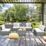 8 Piece Wicker Sofa Rattan Dinning Set Patio Furniture with Storage Table