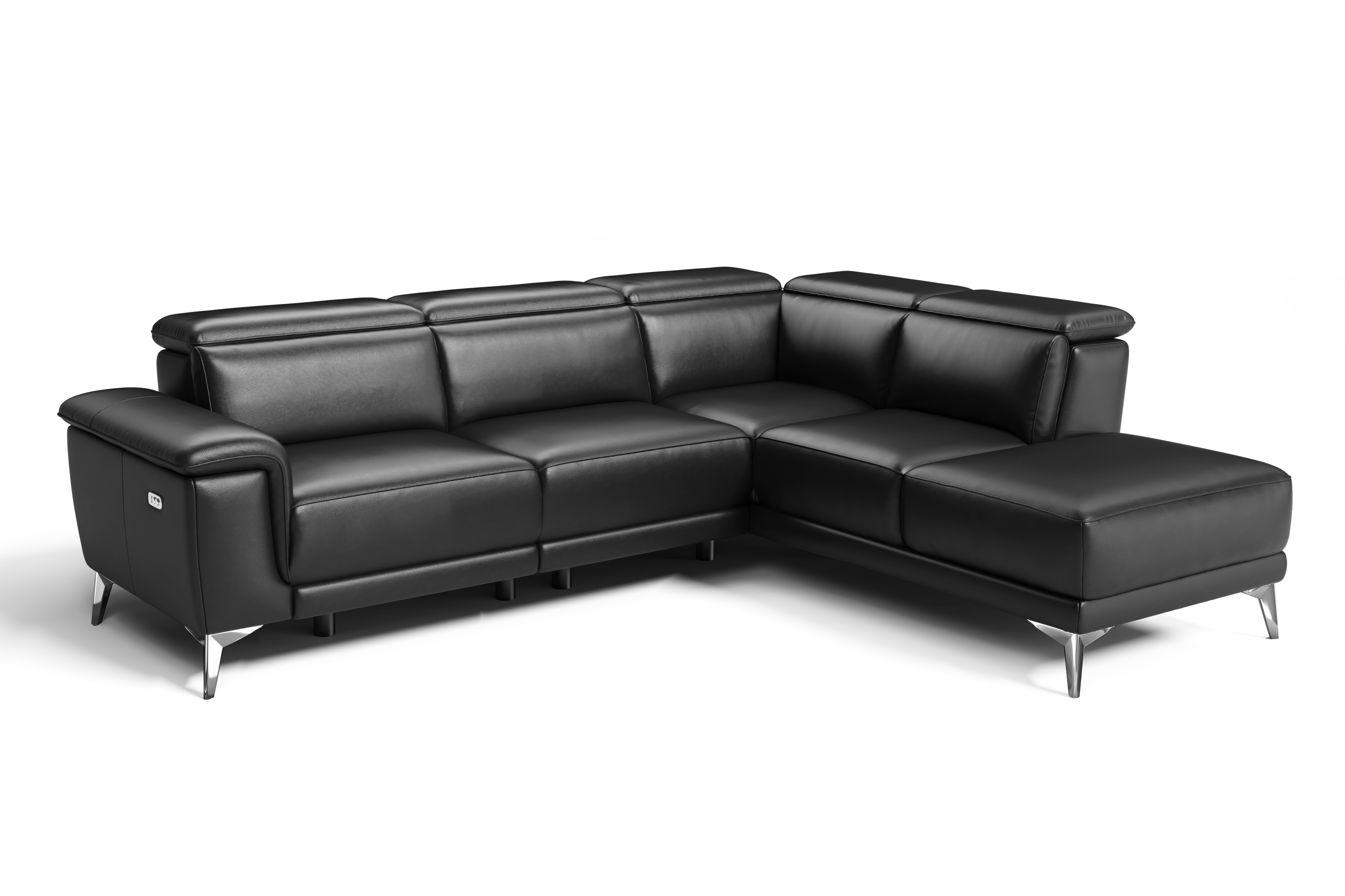 Valencia Pista Modern Top Grain Leather Reclining Sectional Sofa with Right-Hand Facing Chaise, Black