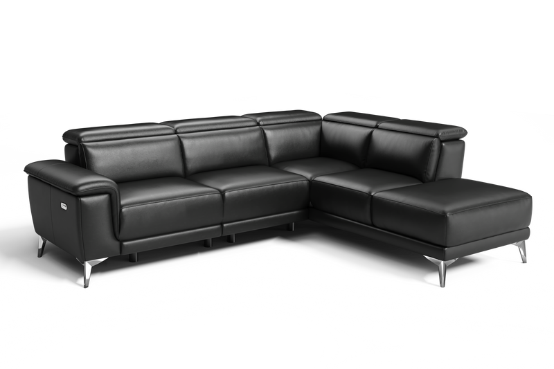 Pista Modern Living Room Sectional with Black Leather