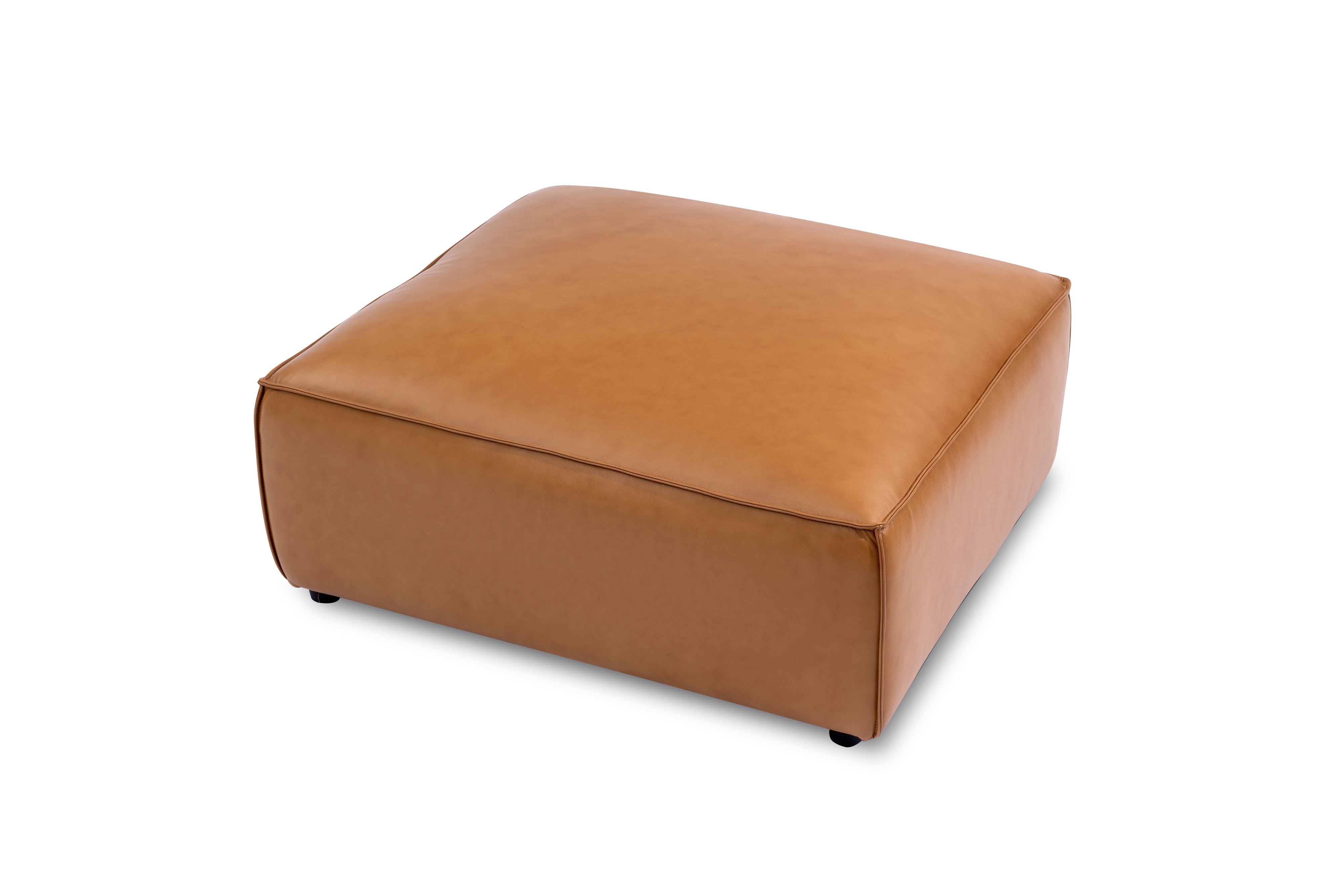 Valencia Nathan Full Aniline Leather Ottoman, Caramel Brown