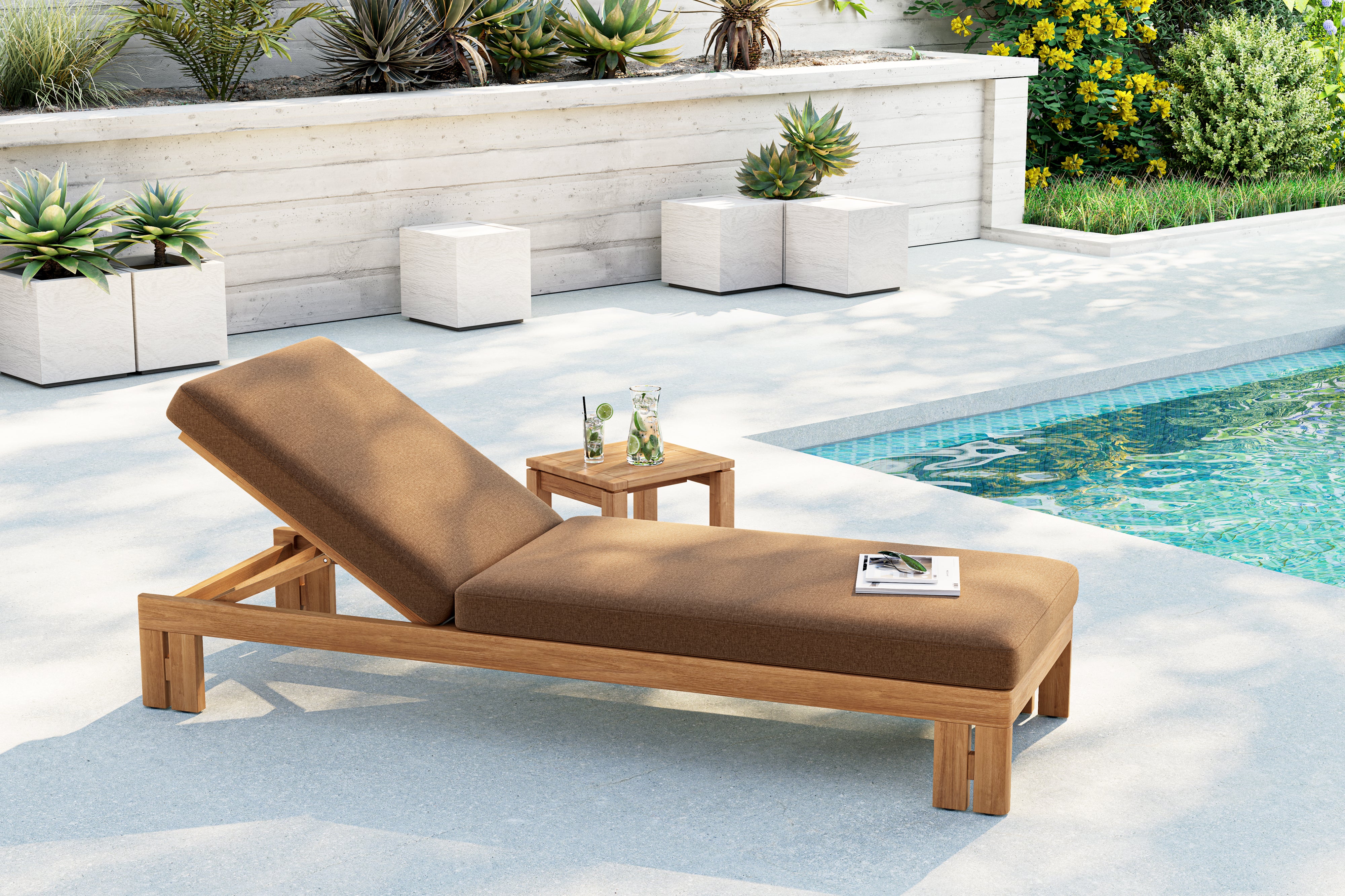 Valencia Roberto Natural Teak Outdoor Chaise, Brown