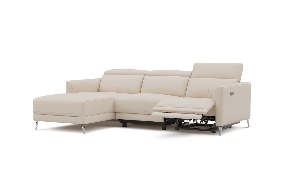 Valencia Andria Modern Left Hand Facing Top Grain Leather Reclining Sectional Sofa, Beige Color