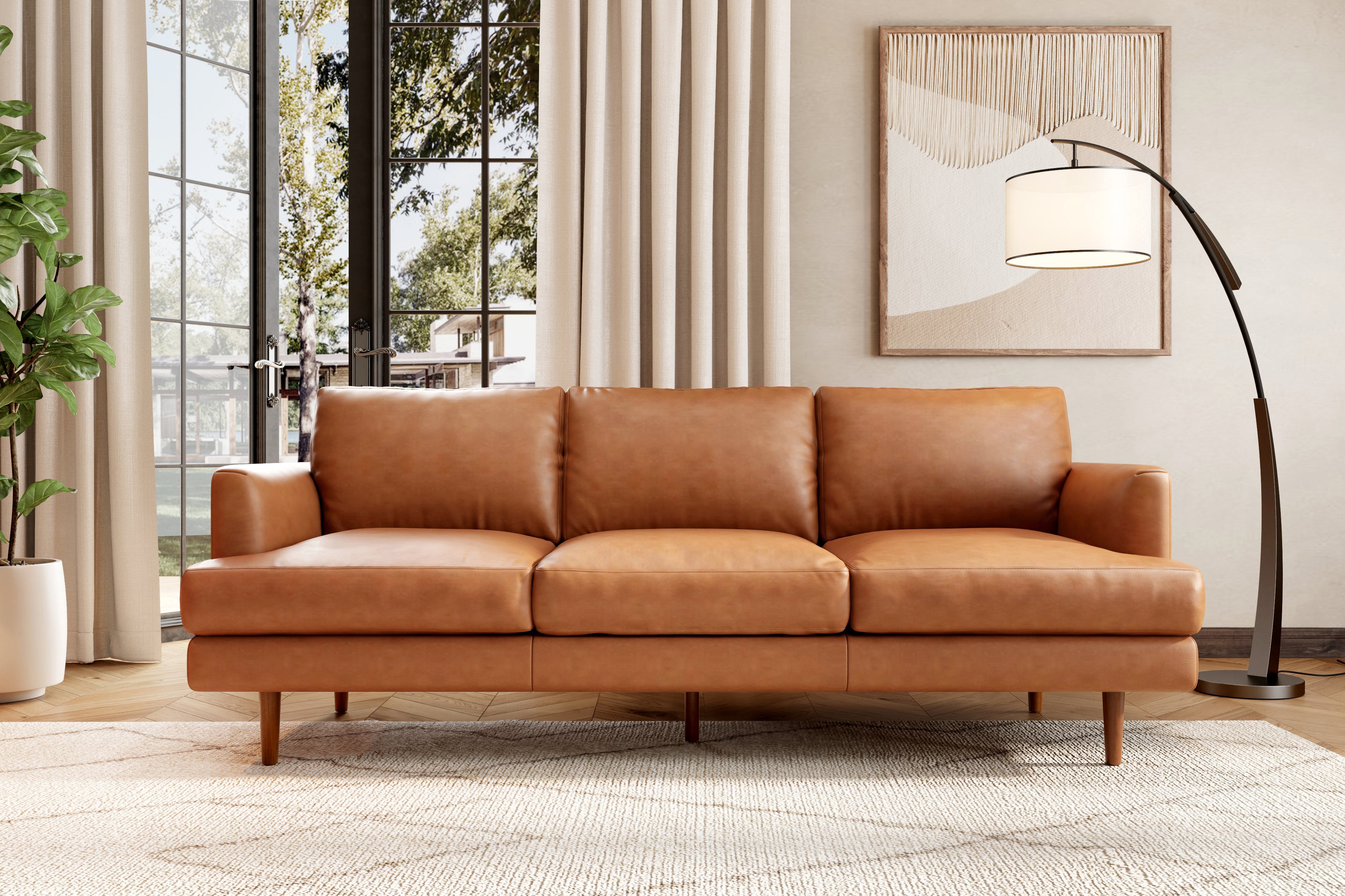 Valencia Grosseto Top Grain Leather Three Seats Sofa, Cognac