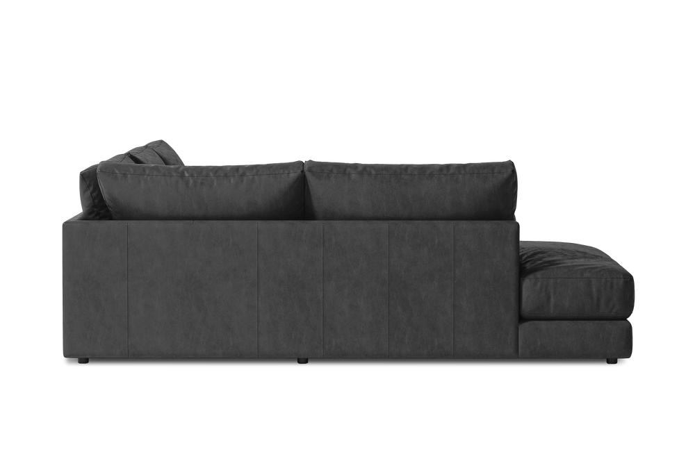 Valencia Serena Leather L-shape with Left Chaise Sectional Sofa, Black