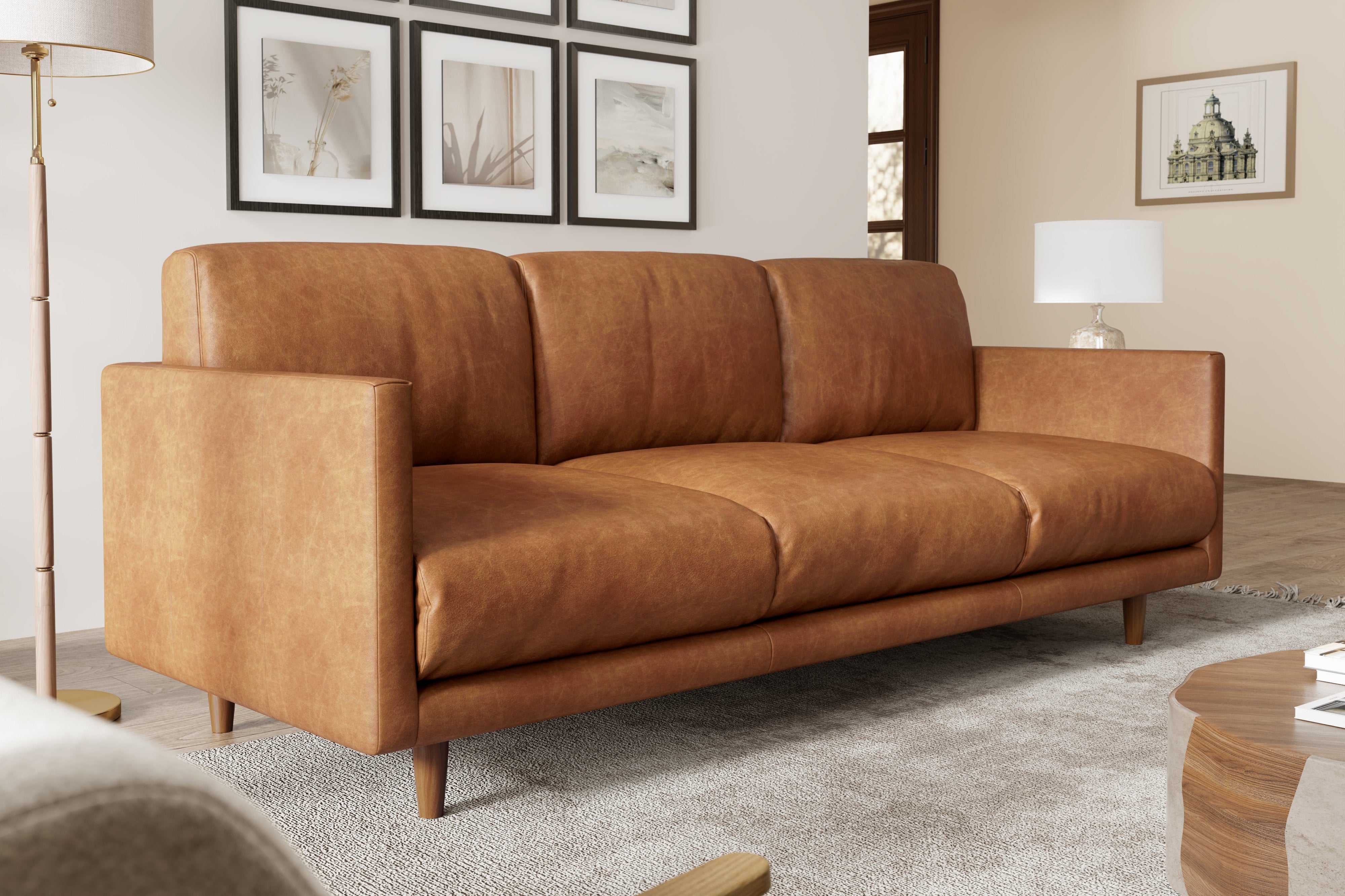 Valencia Toulon Leather Three Seats Sofa, Cognac