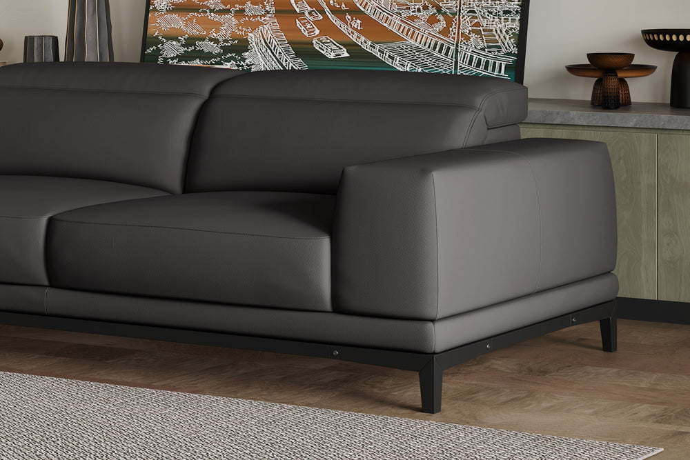 Valencia Valletta Top Grain Leather Three Seats with Left Chaise Sofa, Dark Grey