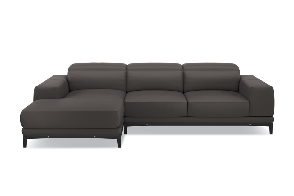 Valencia Valletta Top Grain Leather Three Seats with Left Chaise Sofa, Dark Grey