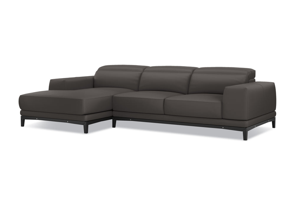 Valencia Valletta Top Grain Leather Three Seats with Left Chaise Sofa, Dark Grey