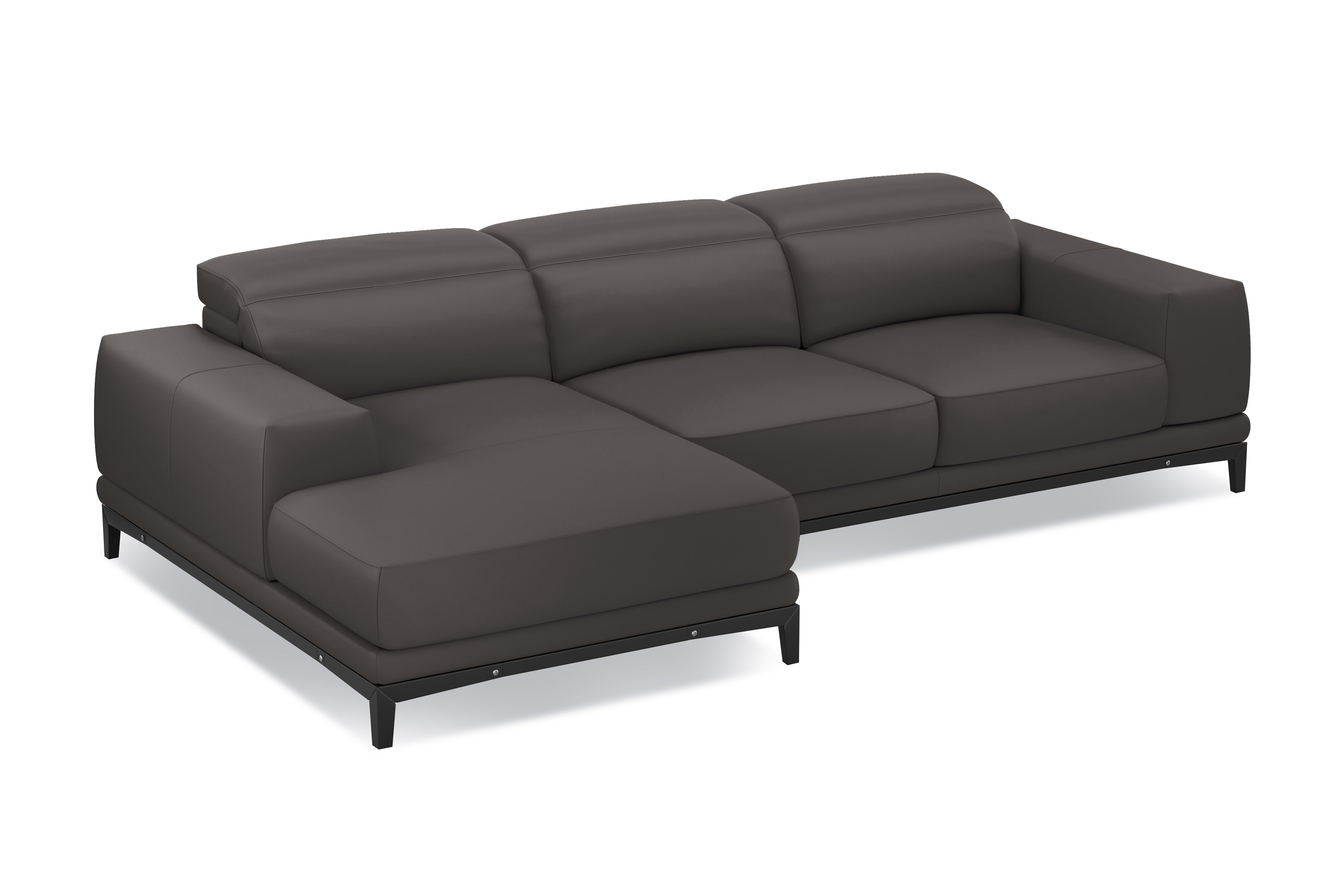Valencia Valletta Top Grain Leather Three Seats with Left Chaise Sofa, Dark Grey