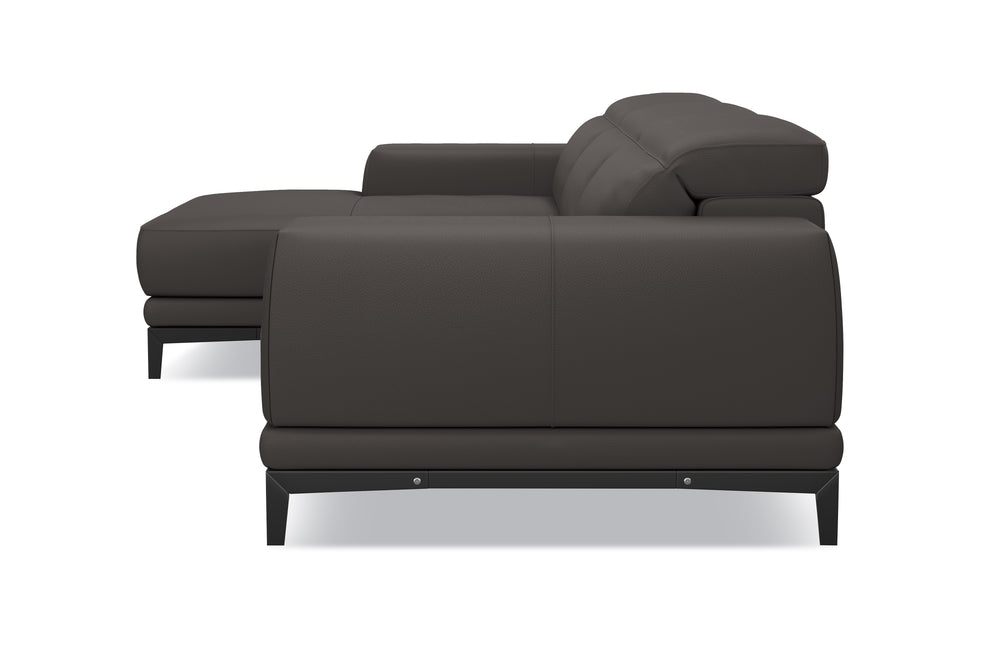 Valencia Valletta Top Grain Leather Three Seats with Left Chaise Sofa, Dark Grey