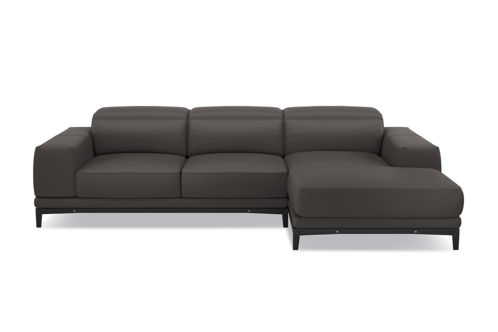 Valencia Valletta Top Grain Leather Three Seats with Right Chaise Sofa, Dark Grey