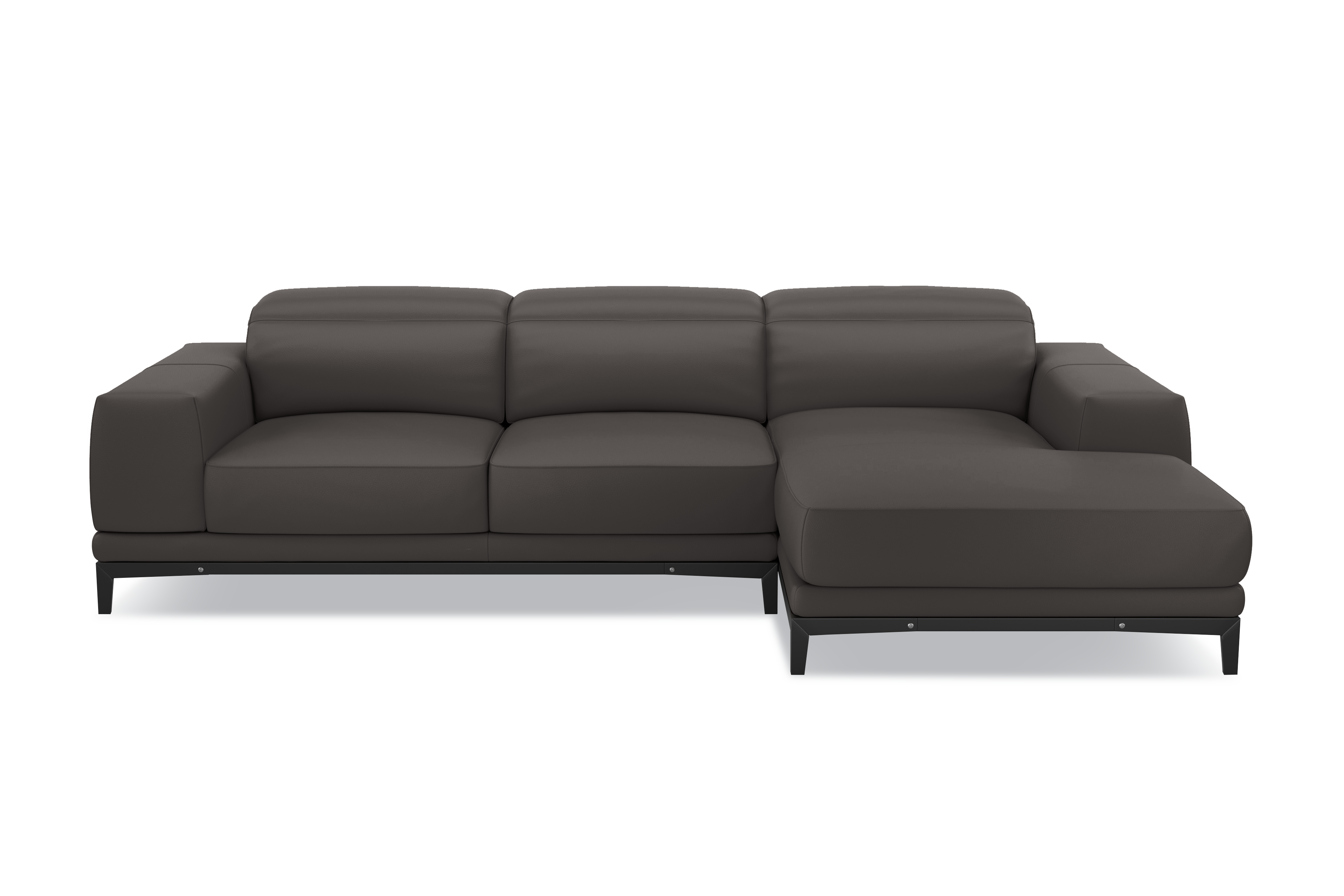 Valencia Valletta Top Grain Leather Three Seats with Right Chaise Sofa, Dark Grey