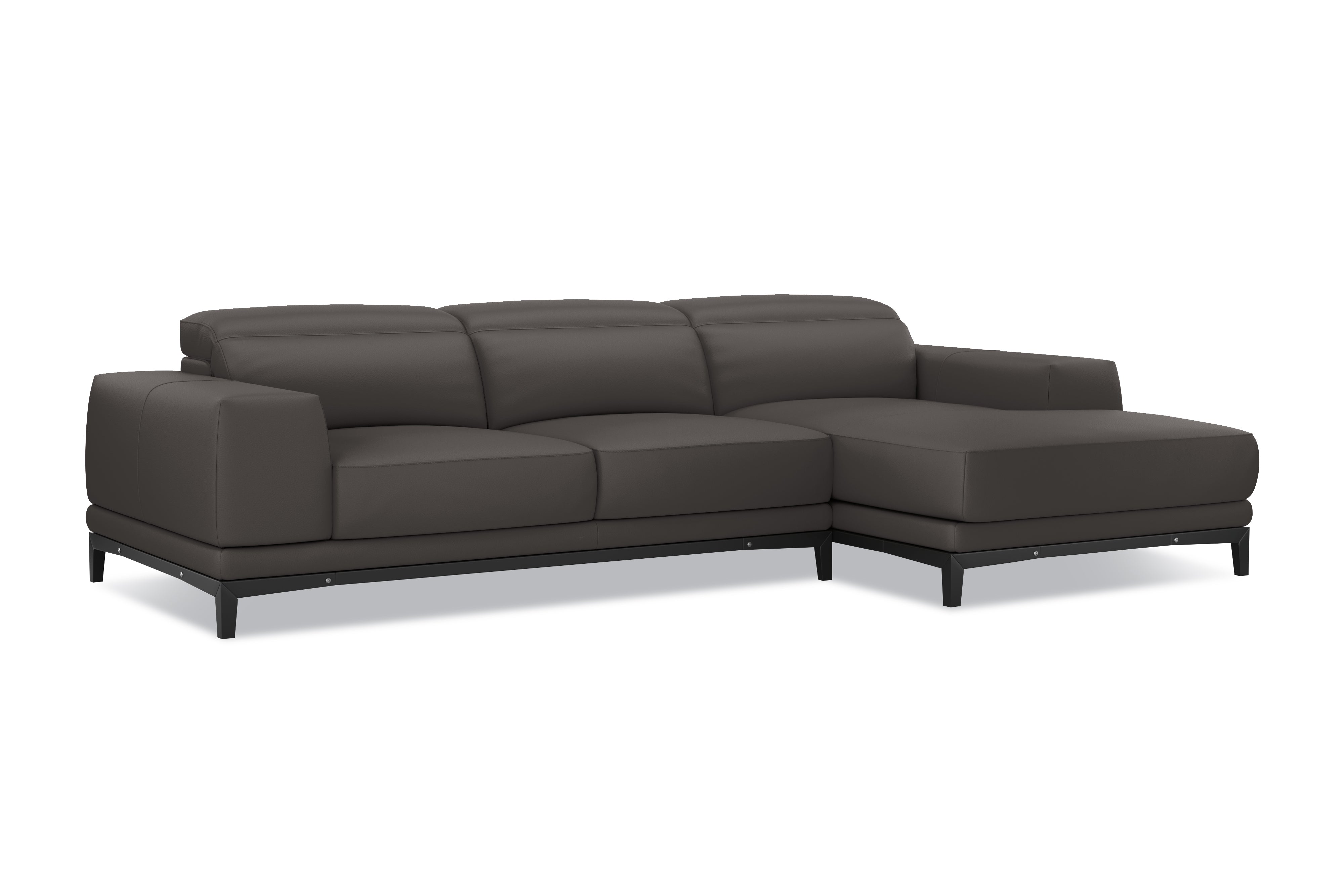 Valencia Valletta Top Grain Leather Three Seats with Right Chaise Sofa, Dark Grey