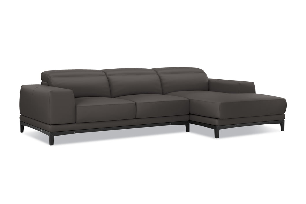 Valencia Valletta Top Grain Leather Three Seats with Right Chaise Sofa, Dark Grey